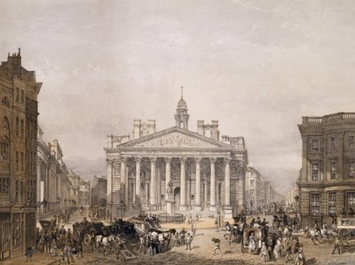 Royal Exchange und die Bank von England, veröffentlicht 1852 (Lithographie) von Edmund Walker